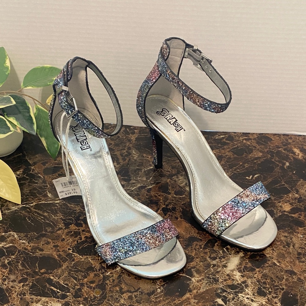 Brash Multicolor Glitter Ankle Strap Heels